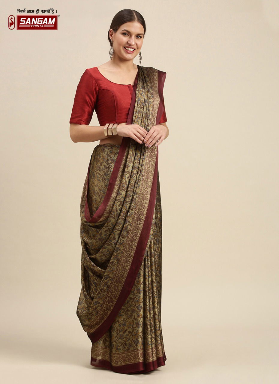 Sangam Peacock Regular Wear Crepe Silk Printed Saree Collection